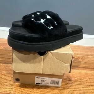 UGG Black Fluffy Slide Sandals